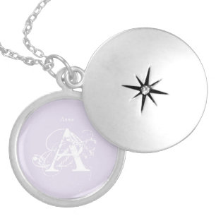Modern Elegant Typography Lavender Name Monogram Locket Necklace