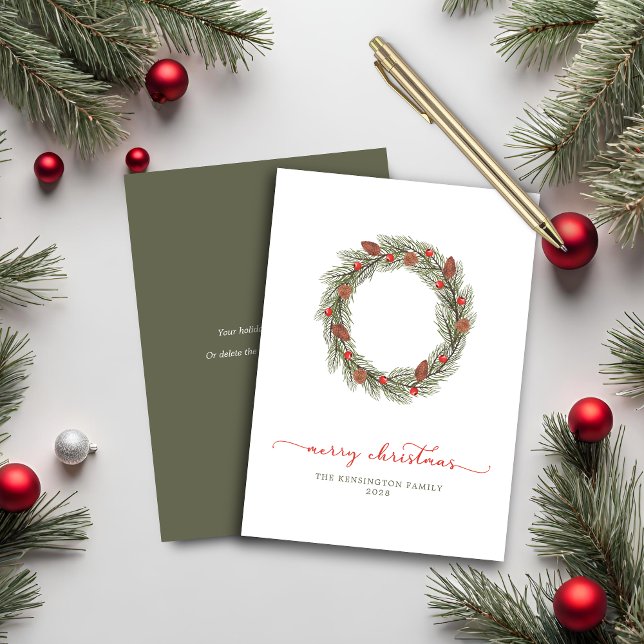 Modern Elegant Typography Merry Christmas Wreath (Modern Elegant Typography Merry Christmas Wreath Card)