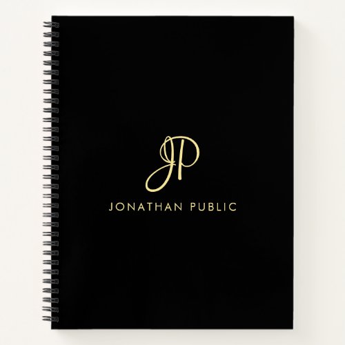  Modern Elegant Typography Monogram Gold  Black Notebook