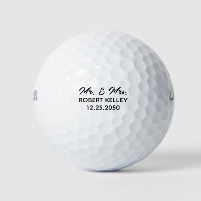 Modern Elegant Typography Mr & Mrs Wedding Favor Golf Balls (Front)