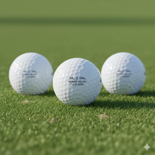 Modern Elegant Typography Mr & Mrs Wedding Favor Golf Balls (Creator Uploaded)