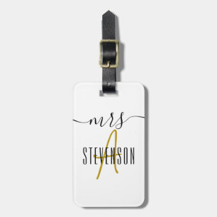 Modern Elegant Typography Mrs Black White Monogram Luggage Tag