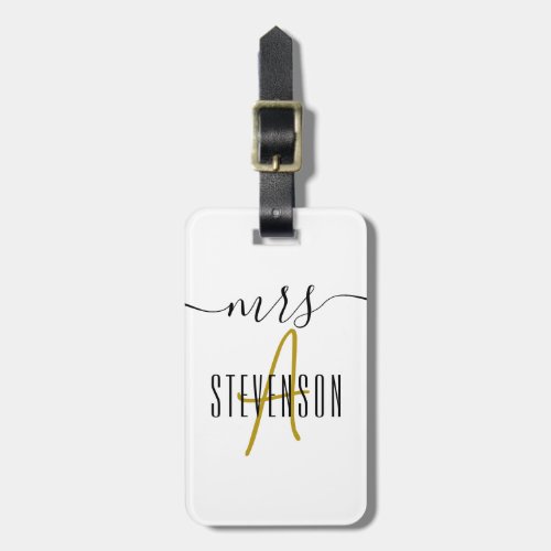 Modern Elegant Typography Mrs Black White Monogram Luggage Tag