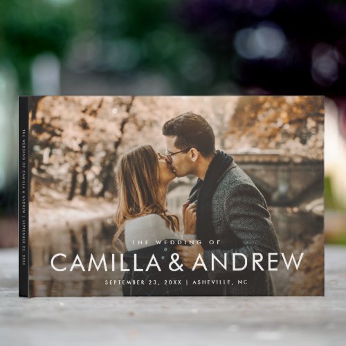 Modern Elegant Typography Names Photo Wedding Guest Book