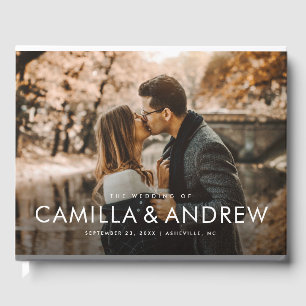 Modern Elegant Typography Names Photo Wedding Guest Book