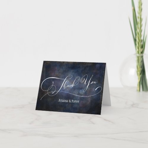 Modern Elegant Typography Navy Grunge Bokeh Thank You Card