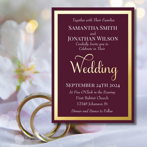 Modern Elegant Typography on Purple gold wedding  Foil Invitation