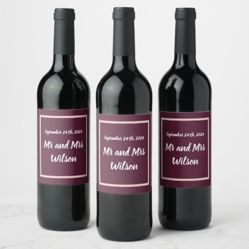 Modern Elegant Typography on Purple Rose Gold wine Wine Label