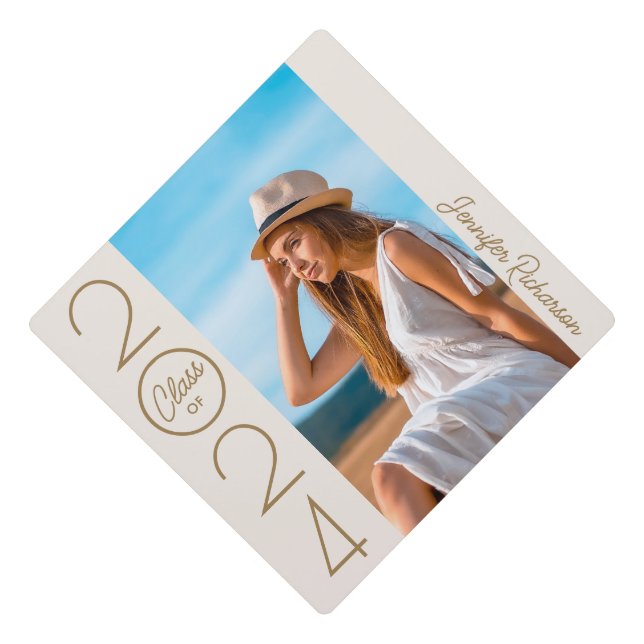 Modern Elegant Typography Photo Graduation Cap Topper (Front)