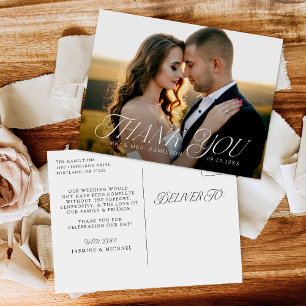 Modern Elegant Typography Photo Wedding Thank You Postcard