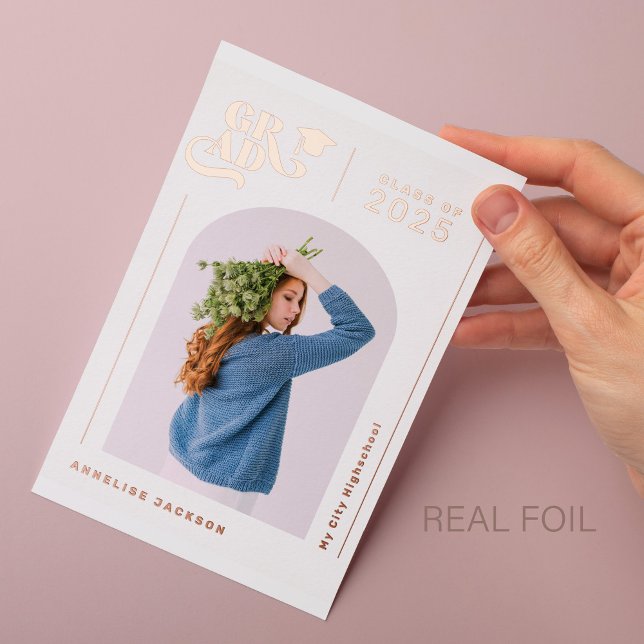 Modern elegant typography photo year graduate  foil invitation (Creator Uploaded)