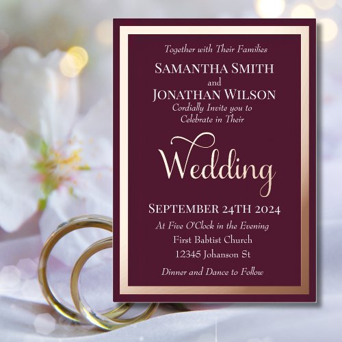 Modern Elegant Typography Purple Rose Gold Wedding Foil Invitation
