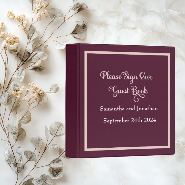 Modern Elegant Typography Purple Rose Guest Book 3 Ring Binder (Creator Uploaded)
