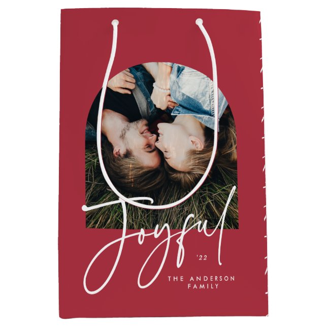 Modern elegant typography red joyful Christmas Medium Gift Bag (Front)