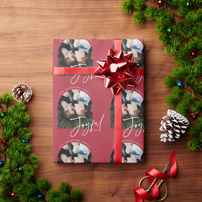Modern elegant typography red joyful Christmas Wrapping Paper (Holiday Gift)