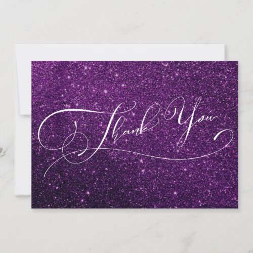 Modern Elegant Typography Rich Purple Faux Glitter Thank You Card