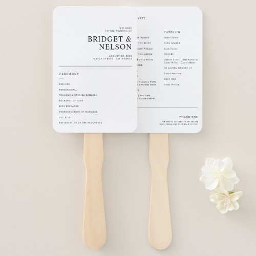 Modern Elegant Typography Simple Wedding Program Hand Fan