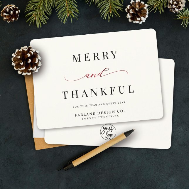 Modern Elegant Typography Thankful Business Logo Holiday Card (Creator Uploaded)