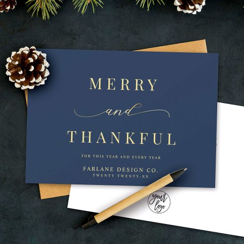 Modern Elegant Typography Thankful Business Logo Holiday Card