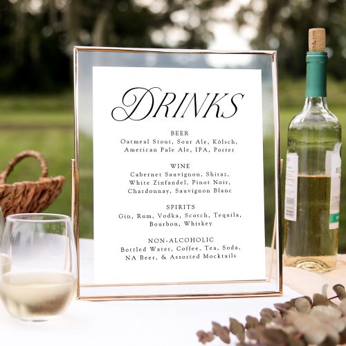 Modern Elegant Typography Wedding Drink Menu Sign