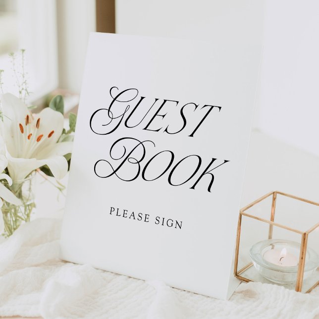 Modern Elegant Typography Wedding Guest Book Pedestal Sign (Creator Uploaded)
