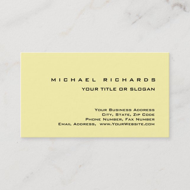 Modern Elegant Unique Plain Yellow Blue Business Card (Front)