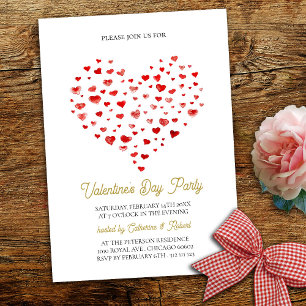 Modern Elegant Valentine's Day Party Red Hearts Invitation