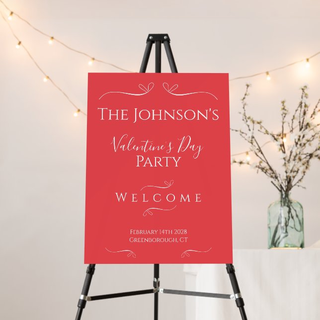 Modern Elegant Valentines Day Party Welcome Sign (In Situ (Stand))