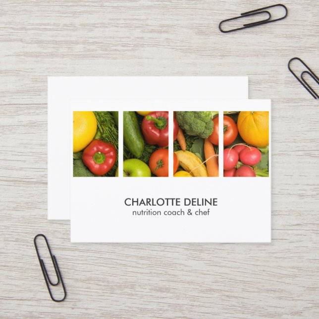 Modern Elegant Vegetables Photo Nutritionist Chef Business Card (Front/Back In Situ)