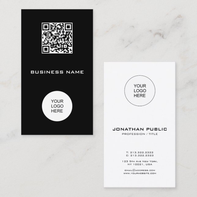 Modern Elegant Vertical Template Barcode QR Code Business Card (Front/Back)