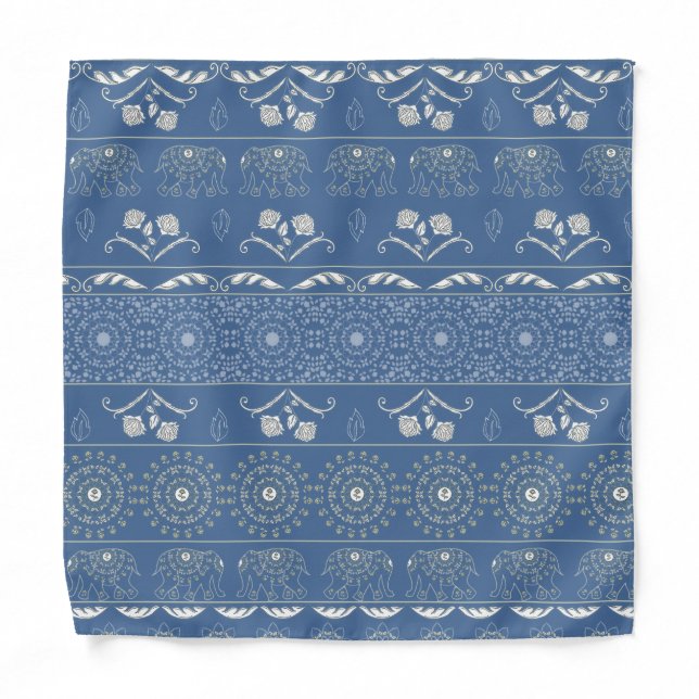 Modern Elegant Vintage Elephant Mandala Pattern Bandana (Front)