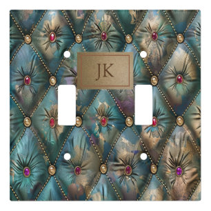 Modern Elegant Vintage Leather Colorful Diamonds Light Switch Cover
