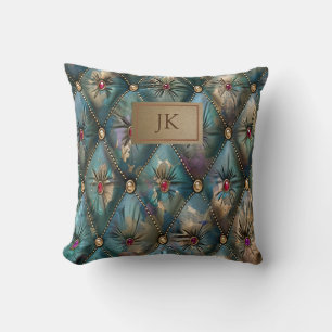 Modern Elegant Vintage Leather Colorful Diamonds Throw Pillow