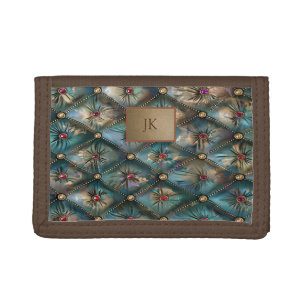 Modern Elegant Vintage Leather Colorful Diamonds Trifold Wallet