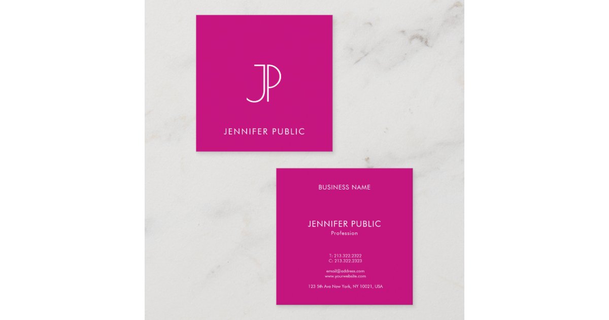Modern Elegant Viva Magenta Monogram Initial Square Business Card | Zazzle