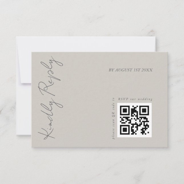 Modern Elegant Warm Gray Wedding QR code  RSVP Card (Front)
