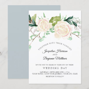 Modern Elegant Watercolor Art Floral Ivory Rose Invitation