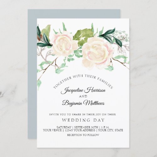 Modern Elegant Watercolor Art Floral Ivory Rose Invitation