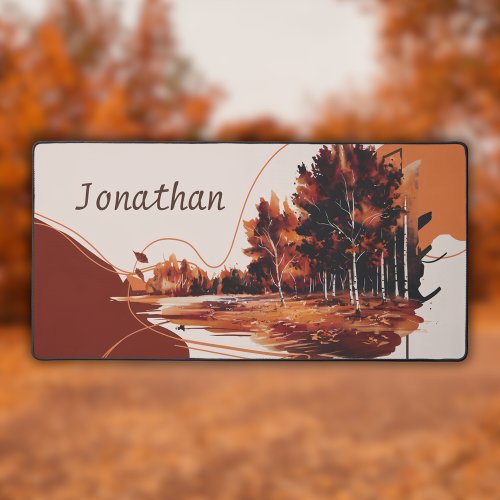 Modern Elegant Watercolor Autumn Landscape Desk Mat