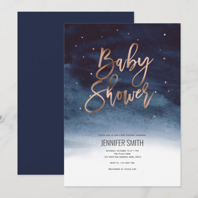 Modern, Elegant, Watercolor, Baby Shower Invitation (Front/Back)