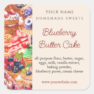 Modern Elegant Watercolor Baked Goods Ingredients Square Sticker