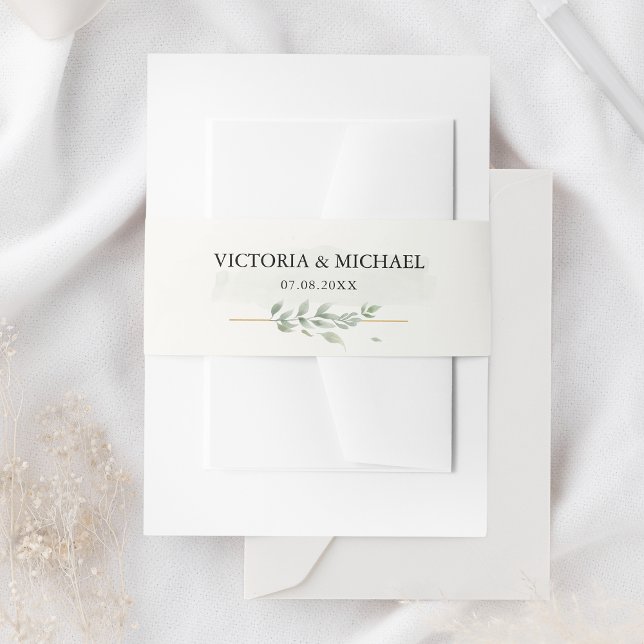 Modern Elegant Watercolor Botanical Greenery Leaf Invitation Belly Band (Creator Uploaded)