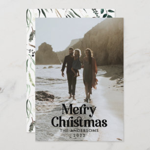 Modern elegant watercolor botanical typography Ho Holiday Card