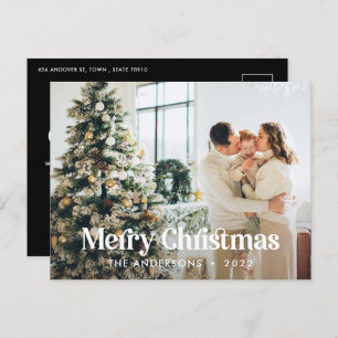 Modern elegant watercolor botanical typography Holiday Postcard