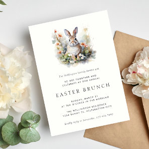 Modern Elegant Watercolor Bunny Easter Brunch Invitation
