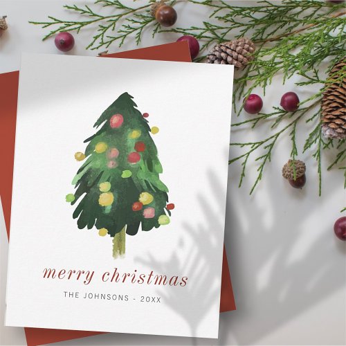 Modern Elegant Watercolor Christmas Pine Tree Holiday Card