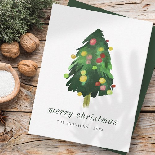 Modern Elegant Watercolor Christmas Pine Tree Holiday Card