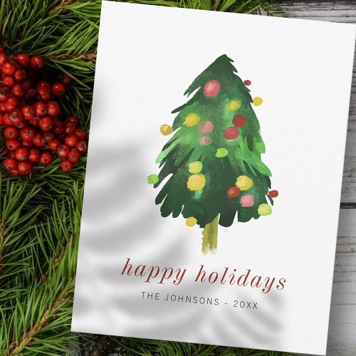 Modern Elegant Watercolor Christmas Pine Tree Holiday Card