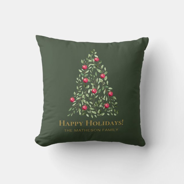 Modern Elegant Watercolor Christmas Tree Custom  Throw Pillow (Front)