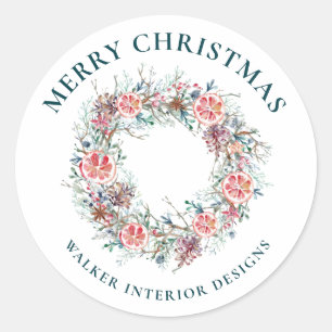 Modern Elegant Watercolor Corporate Christmas Classic Round Sticker